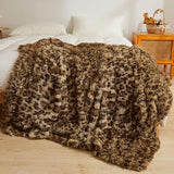XeGe Luxury Faux Fur Leopard Print Blanket, Soft Cheetah Patterned Fluffy Bed Blanket, Shaggy Plush Decorative Couch Throw, Cute Furry Animal Print Fuzzy Throw for Sofa Bed Couch, Brown, 60x80