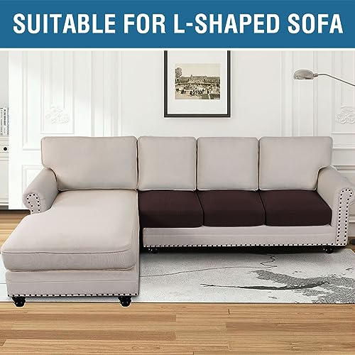 H.VERSAILTEX Stretch 6 Piece Cushion Sofa Slipcovers,Brown