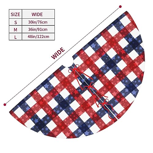July 4th Patriotic American Flag Plaid Red Blue White 36 Inch Christmas Tree Skirt Carpet Mat Funny Party Decor Supplies for Xmas Halloween Decorations Occasion Ornament