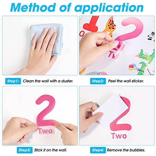 Outus 3 Sheets Number Wall Decals Children Number Stickers Animal Arabic Numbers 1-10 Learning Educational Wall Decals Peel and Stick Animal Stickers Classroom for Kids Nursery Bedroom Playroom Decor