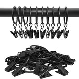 40 Pack Curtain Rings with Clips, Drapery Clips with Rings, Drapes Rings 1.26 in Interior Diameter, Fits up to 1 in Curtain Rod, Black