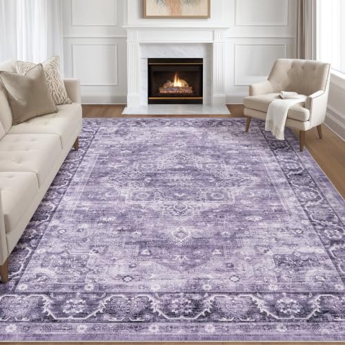 8x10 Area Rugs Washable Vintage Boho Large Living Room Rug Purple