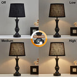 Black Touch Table Lamps Set of 2, 22" Tall Bedside Lamps with USB C+A Charging Ports, Nightstand Lamps for for Bedroom, Living Room, Office, with Black Lampshade, LED Bulb Included