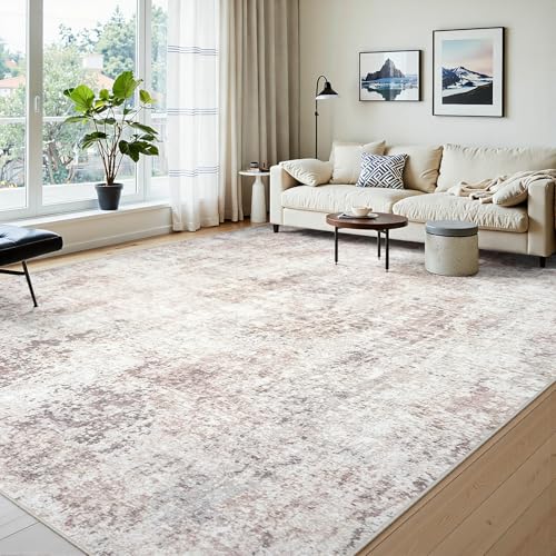 10x14 Area Rugs for Living Room Large Washable Abstract Rug Beige Grey