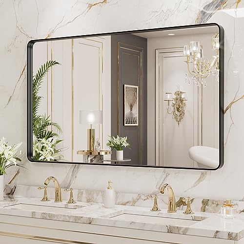 LOAAO 40X36 Inch Black Metal Framed Bathroom Mirror for Wall, Matte Black Bathroom Vanity Mirror Farmhouse, Anti-Rust, Tempered Glass, Hangs Horizontally or Vertically
