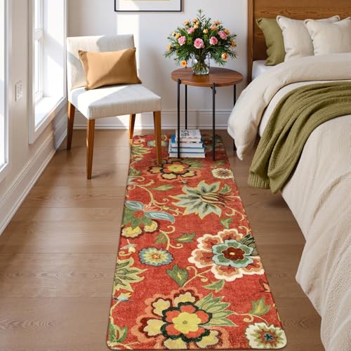 Lahome Red Floral Washable Hallway Runner 2x6, Vintage Carpet