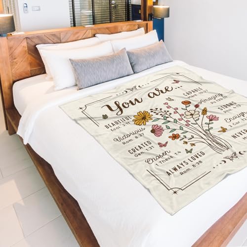 Christian Gifts for Women, Christian Floral Throw Blanket, Birthday Religious Gifts for Women Friendship, Inspirational Scripture Faith Gift for Friend, Sister, Mom, Daughter (50'' x 60'', Beige)