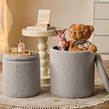 Round Ottoman with Storage Set of 2 Gray Sherpa Vanity Stool