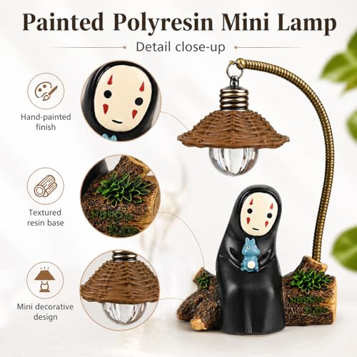 No Face Lamp, No Face Night Light, Mini Resin Anime Desk Lamp, Battery Operated Cute Room Decor Gift for Bedroom Shelf Office