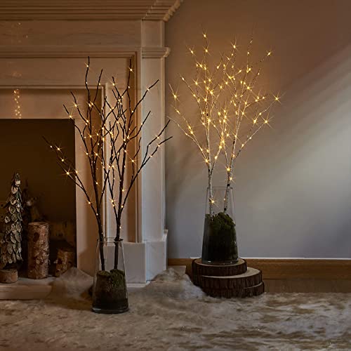 Birchlitland Lighted Brown Branches 32IN 100 LED with Timer Battery Operated, Artificial Tree Branch with Warm,Willow Branch Lights for Home Bedroom Fireplace Christmas Holiday Decoration