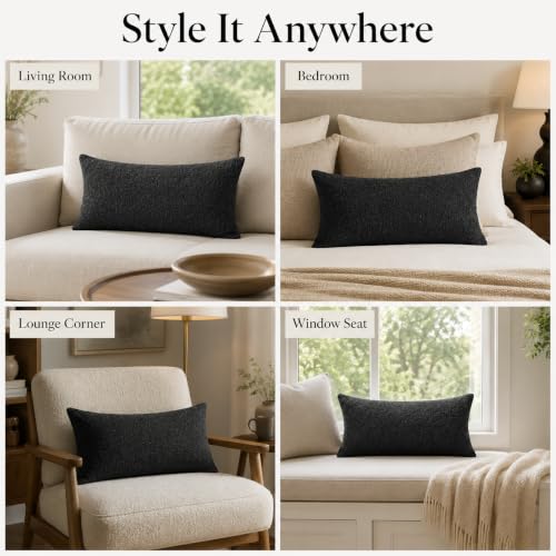 Boucle Lumbar Pillow Cover 16x24 inch Black