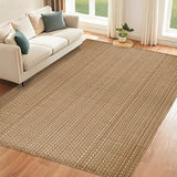 Tan Brown Boho Faux Jute Area Rug 6x9 ft,Braided Solid Non Slip Rug