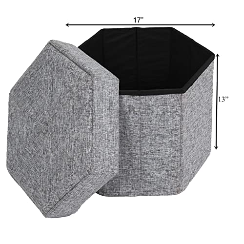 Vintiquewise Small Grey Foldable Hexagon Pouf Ottoman Foot Rest, Soft Ottoman Pouf Foot Stool for Living Room, Bedroom, Office, Storage Ottoman for Couch