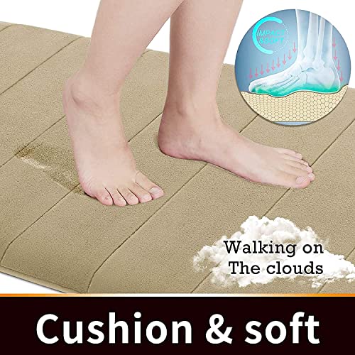 Yimobra Bathroom Runner 55"x24", Non Slip Memory Foam Bath Mat, Super Soft Water Absorbent Hallway Carpet, Machine Washable Rug for Vanity Tub Shower, Light Tan