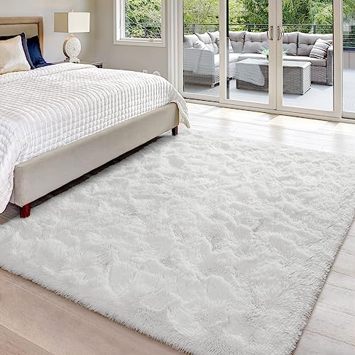Hutha 4x6 Large Area Rugs for Living Room, Super Soft Fluffy Modern Bedroom Rug, Cream White Indoor Shag Fuzzy Carpets for Girls Kids Nursery Room Home Decor
