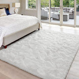 Hutha 4x6 Large Area Rugs for Living Room, Super Soft Fluffy Modern Bedroom Rug, Cream White Indoor Shag Fuzzy Carpets for Girls Kids Nursery Room Home Decor