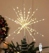 15 Inch Christmas Tree Star Topper with 150 LED Timer Lights & Remote, 19-Point USB Powered Lighted Silver Starburst Star Tree Topper for Indoor Holiday Party Xmas Tree Decor