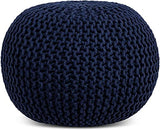 FRELISH DECOR Round Pouf Ottoman Hand Knitted 100% Cotton Pouf Foot Stool - Knitted Bean Bag - Floor Chair for Living Room Bedroom - Foot Rest for Couch (20 Diameter x 14 Height) - Navy