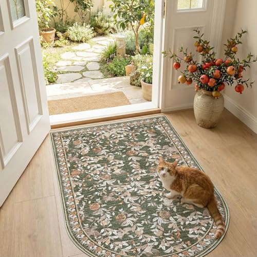 jinchan Arched 3x5 Floral Vintage Washable Area Rug, Green