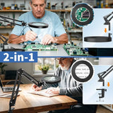HITTI 10X Magnifying Glass with Light, 1,800 Lumens Stepless Dimmable, 3 Color Modes, 4.2″ Real Glass Lens LED Desk Lamp & Clamp, Magnifier Light and Stand for Crafts, Soldering, Fly Tying, Close Work