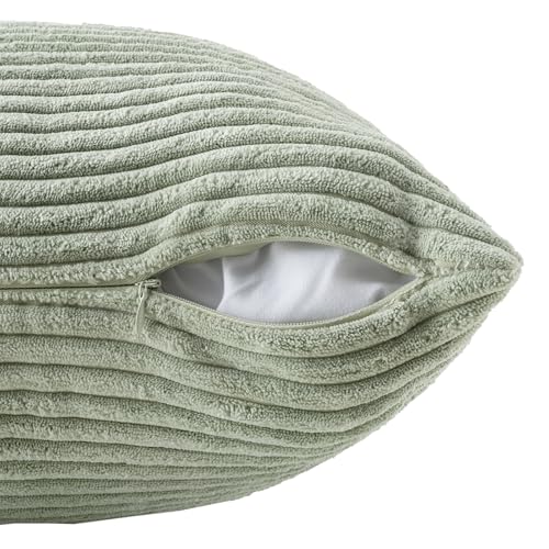 Volcanics Set of 4 Sage Green Corduroy Couch Throw Pillow Covers 18x18 in