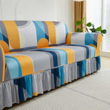 Stretch Sofa Cover, High Elastic Fabric 1 2 3 4 Seater Couch Slipcover, Machine Washable Sofa Cover Universal Non Slip Couch Cover with Skirt (F,1 Seater/35-55in)