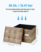 Bsketa Storage Ottoman, 17" Folding Velvet Foot Rest,Leopard Print 2 Pack