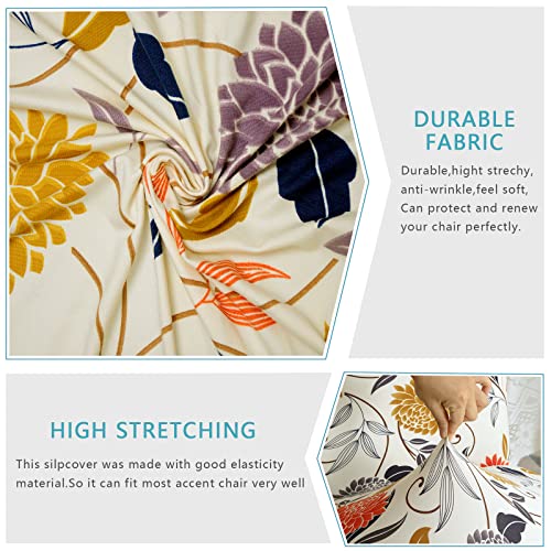 Iauddy Armless Accent Slipper Chair Cover Slipcover,Stretch Spandex Printed Removable Non-Slip Silp Cover for Accent Chair Without Arms Furniture Protector for Living Dining Room(Beige/Orange, 1)