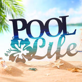 Tandefio Pool Life Metal Wall Art Decor Hibiscus Flower Coastal Metal Wall Art Tropical Outdoor Decor Swimming Pool Sign for Summer Beach Patio Living Room Bathroom Boat Decorations (Blue Gradient)
