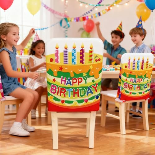 TRBSXRT 2 Pcs Birthday Chair Cover for Classroom, Cute Birthday Party Seat Cover Birthday Party Decorations for School Office Home