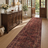 Washable Hallway Runner Rug 2'x10', Vintage Medallion, Dark Red