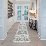 Washable 2x7 Runner Rug for Hallway: Soft Vintage Kitchen Rugs Non-Slip Rug Runner with Rubber Backing for Bathroom Entryway Low Pile Non Shedding Farmhouse Runner Rug (Grey/Blue, 2X7)