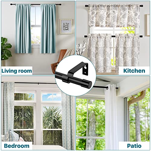 Curtain Rods for Windows 28 to 48 inch, Black Curtain Rod 2 Pack, 5/8" Diameter Metal Curtain Rod Set of 2 with Brackets, Splicing Adjustable Curtain Rod for Bedroom, Living Room, Kitchen, Black