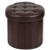 Bsketa Round Storage Ottoman, 14" Folding Leather Foot Rest Stool,Brown