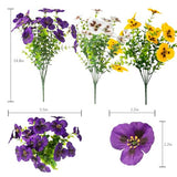lovemoon 2 Sets Artificial Hanging Pansy Flowers with Baskets, 24 Pcs UV Resistant Faux Silk Pansy Outdoor Hanging Flower for Porch Patio Garden Home Spring Decor (2, White,Yellow,Purple)
