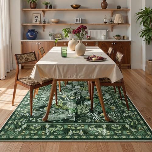 Anidaroel Green Botanical Floral Washable 5x7 Area Rugs, Abstract Large Rugs for Living Room Non-Slip Soft Modern Rugs for Bedroom, Stain Resistant Accent Floor Carpet for Dining Room Entryway
