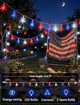 13.6Ft LED Red White and Blue Star String Lights, 4th of July Decorations Lights Outdoor with 35 LED Patriotic Star Lights Plug in, Hanging Patriotic Lights for Independence Day Party Patio Garden