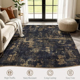 Sasttie 5x7 Washable Area Rug, Modern Abstract Carpet, Black & Gold