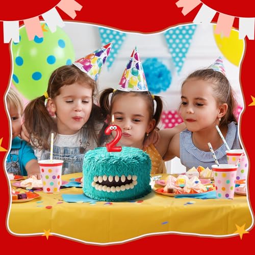 MTLEE Number Birthday Candle Monster Theme Candles Cookies Cake Topper for Girl Boy Cartoon Birthday Party Cake Decorations Supplies(Red,Number 2)