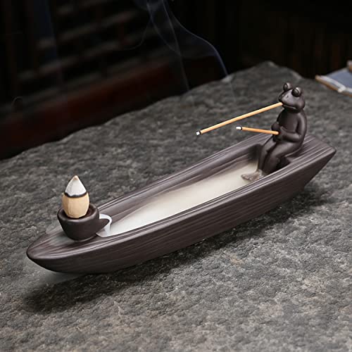 ChangWanna Frog Incense Holder Waterfall - Ceramic Cone Backflow Incense Burner Smoke Fountain, Back Flowing Incense Diffuser with 45 Sticks & 12 Cones, Frog Ornament for Aromatherapy/Yoga/Home Decor