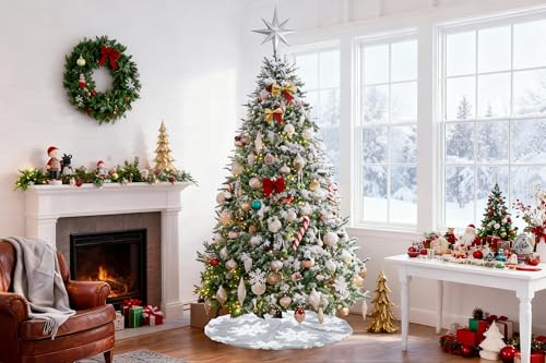 Grey White Tree Skirt Snowflakes Tree Skirts 36 Inch Large Christmas Tree Skirts Luxury Floor Mat for Xmas Tree Skirt Christmas Tree Decorations