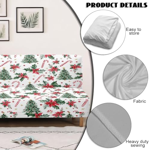 Christmas Tree Armless Sofa Bed Cover Candy Cane Print Stretch Couch Slipcover Folding Sofa Couch Futon Covers Full Size Furniture Protector Cover