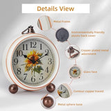 Classic Vintage Table Clock - 5.2in Cute Sunflower Analog Clock, Silent Non-Ticking Desk Clock with Distressed Metal Frame for Office, Living Room or Bedroom (Sunflower)