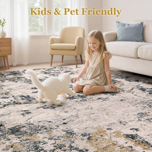 10x12 Area Rugs Living Room Abstract Washable Rug, Grey Gold