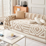 VClife Couch Cover, Boho Tribal Geometric Sofa Cover, Beige-White, 71X118 | Chenille Fabric, Soft Thick, Easy Care, Dog Western Couch Cover for 2 Cushion Couch Sofa, Multi-use Furniture Protector