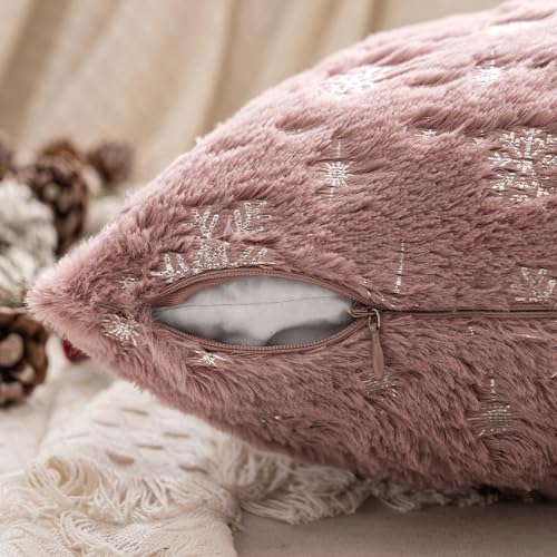 MIULEE Christmas Decorations Pillow Covers 12x20 Pink Silver Snowflake