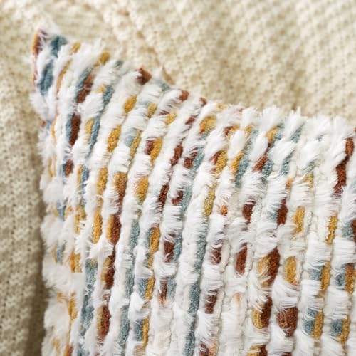 Aeckself Boho Chenille Tufted Pillow Cover 12 x 20 Inch, Rectangle Decorative Lumbar Throw Pillow Cover Neutral Pillowcase for Couch Bedroom Living Room, Orange White