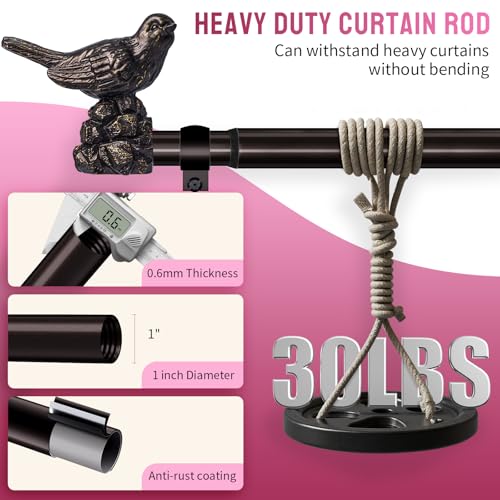 Curtain Rods for Window 18 to 45 Inches Vintage Bronze Curtain Rod with Bird Finials Adjustable Drapery Rod Heavy Duty Curtains Rods for Living Room Kitchen Window