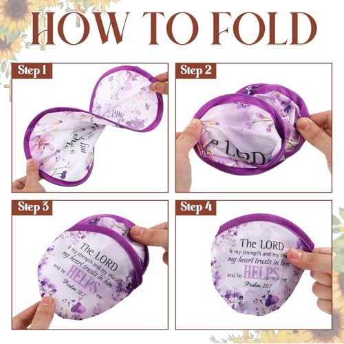 Gejoy 24 Pcs Christian Church Foldable Fan Style Christian Scripture Flower Handheld Round Folding Flying Disc for Women Man Daily Use Festival Wedding Party Favors Decorations Portable, 8 Style