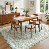 5x7 Area Rugs for Living Room, Washable Rug Vintage Floral, Blue